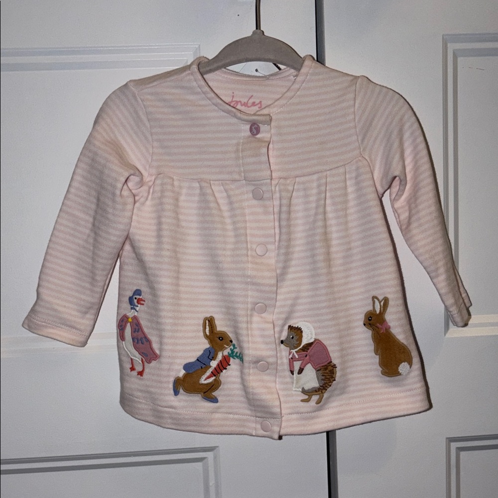 Joules - Beatrix Potter Pink Baby Cardigan appliqué Animal Designs 3-6mos
